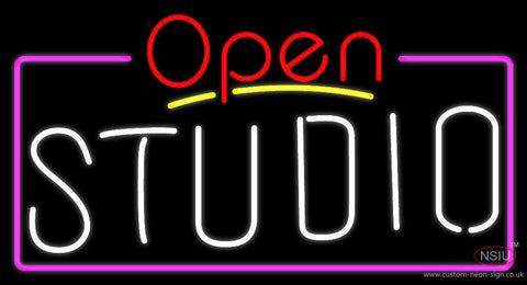 White Studio With Border Open  Neon Sign 