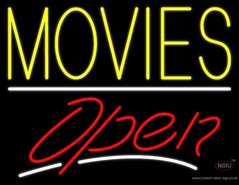 Yellow Movies Open Neon Sign