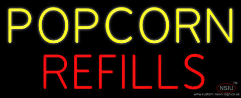Yellow Popcorn Red Refills Neon Sign 