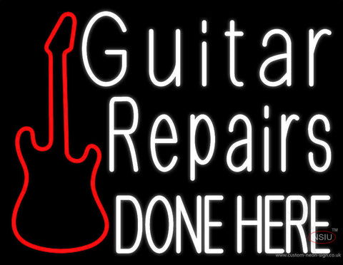White Guitar Repair Done Here Neon Sign 