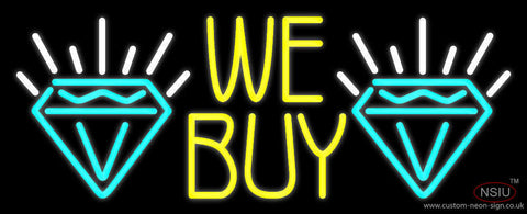 Yellow We Buy Turquoise Diamond Logo Neon Sign 