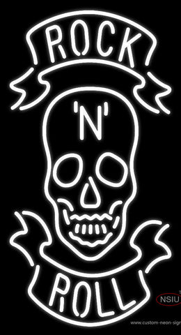 Rock N Roll White Skull  Neon Sign 