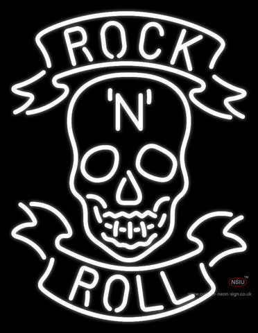 Rock N Roll White Skull Neon Sign