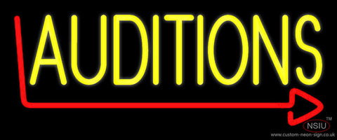 Yellow Auditions Arrow Neon Sign