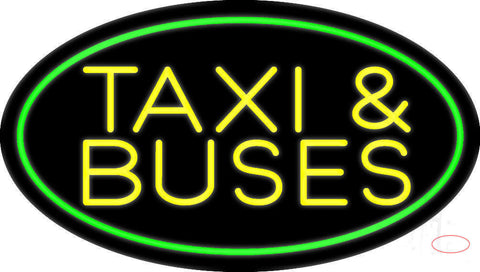 Yellow Taxi And Buses With Border Neon Sign