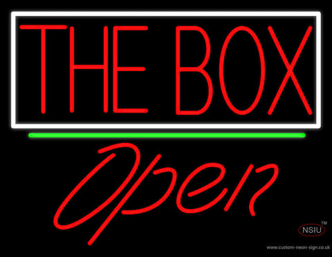 The Box Block With White Border With Open  Neon Sign 