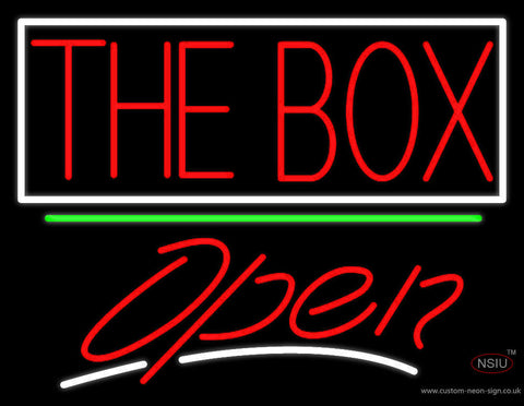 The Box Block With White Border With Open  Neon Sign 