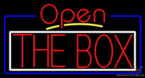 The Box Block With White Border With Open  Neon Sign 