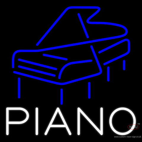 White Piano Blue Logo  Neon Sign 