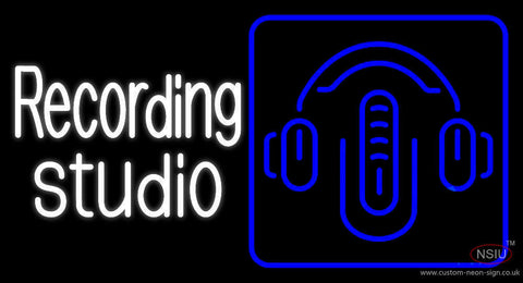White Recording Studio Blue Logo  Neon Sign 