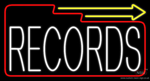 White Records Block With Arrow  Neon Sign 