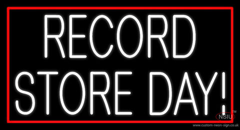 White Record Store Day Block Red Border  Neon Sign