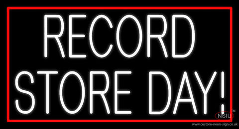 White Record Store Day Block Red Border  Neon Sign 