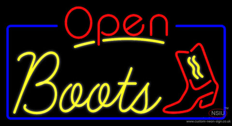 Yellow Boots Open With Border Neon Sign 