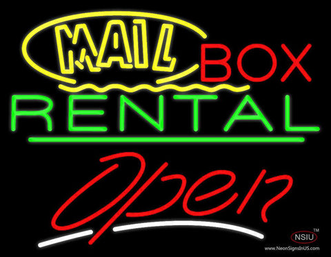 Yellow Mail Block Box Rental Open  Real Neon Glass Tube Neon Sign