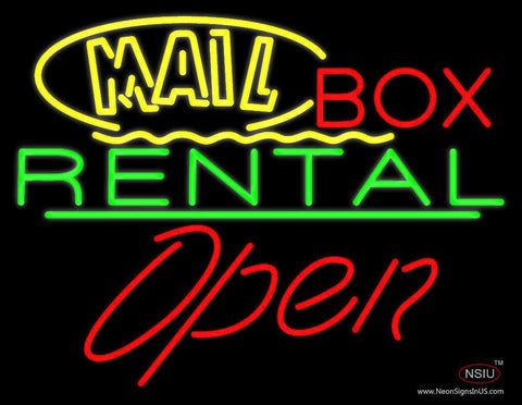 Yellow Mail Block Box Rental Open  Real Neon Glass Tube Neon Sign