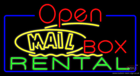 Yellow Mail Block Box Rental Open  Neon Sign 
