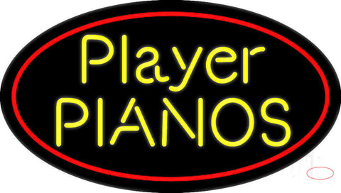 Yellow Player Pianos Block Red Border  Neon Sign