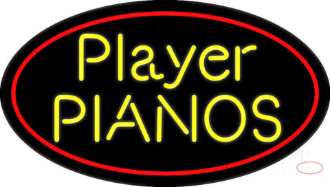 Yellow Player Pianos Block Red Border  Neon Sign 