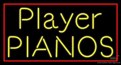 Yellow Player Pianos Block Red Border Neon Sign 
