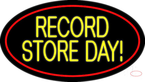 Yellow Record Store Day Block Red Border Neon Sign 
