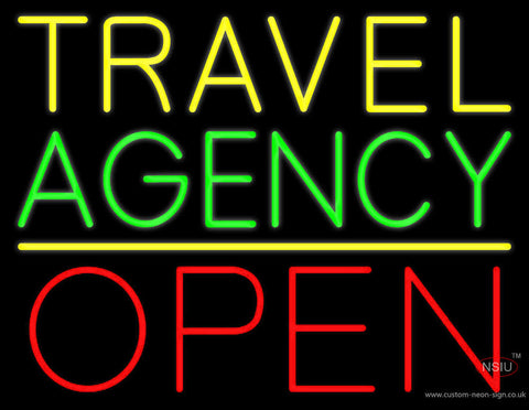 Yellow Travel Green Agency Open Neon Sign