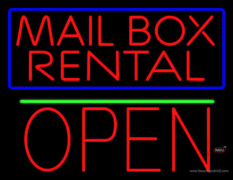 Block Mail Box Rental Blue Border With Open  Real Neon Glass Tube Neon Sign 