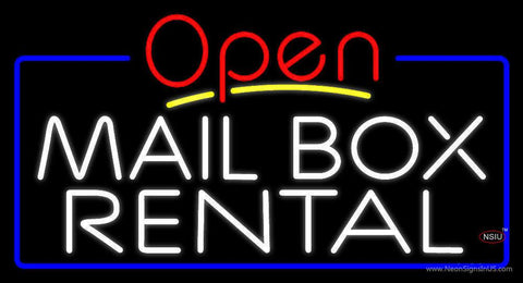 Block Mail Box Rental Blue Border With Open  Real Neon Glass Tube Neon Sign 