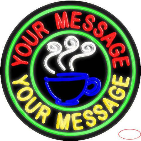 Custom Coffee Cup Logo Circle Real Neon Glass Tube Neon Sign 
