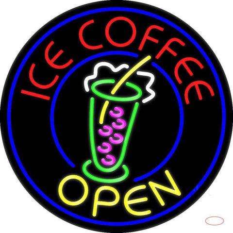 Round Ice Coffee Open  Real Neon Glass Tube Neon Sign