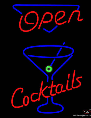 Open With Cocktail Glass Real Neon Glass Tube Neon Sign 