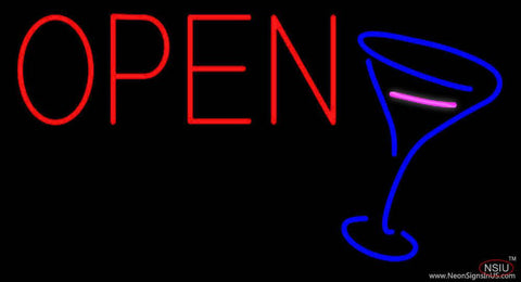 Open With Cocktail Glass Real Neon Glass Tube Neon Sign 