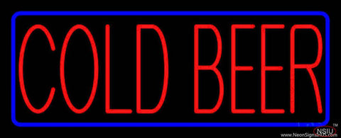 Red Cold Beer With Blue Border Real Neon Glass Tube Neon Sign 