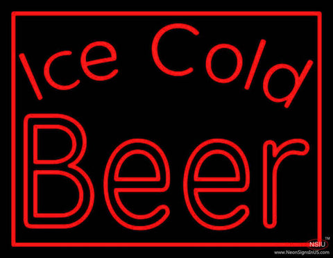 Red Ice Cold Beer Real Neon Glass Tube Neon Sign