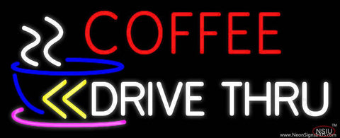 Coffee Drive Thru With Yellow Arrow Real Neon Glass Tube Neon Sign