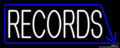 White Records With Blue Arrow  Real Neon Glass Tube Neon Sign