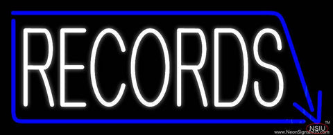 White Records With Blue Arrow  Real Neon Glass Tube Neon Sign 