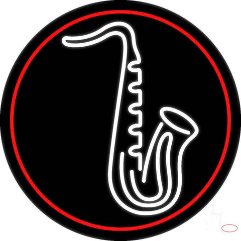 White Saxophone Red Border  Real Neon Glass Tube Neon Sign 