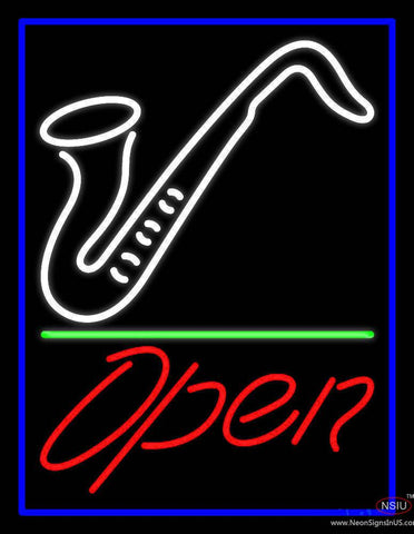 White Saxophone Red Open Blue Border and Green Line  Real Neon Glass Tube Neon Sign 