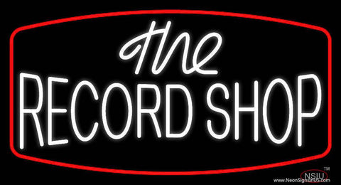 White The Record Shop Block Red Border Real Neon Glass Tube Neon Sign 