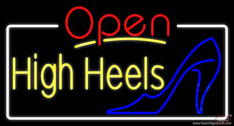 Yellow High Heels Open With White Border Real Neon Glass Tube Neon Sign