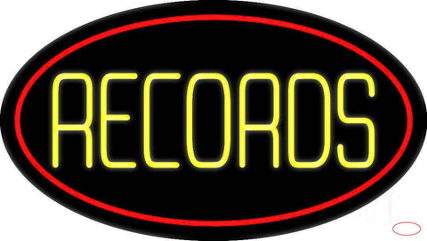 Yellow Records Red Border  Real Neon Glass Tube Neon Sign