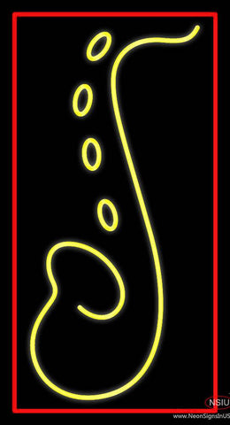 Yellow Saxophone Logo Red Border Real Neon Glass Tube Neon Sign 