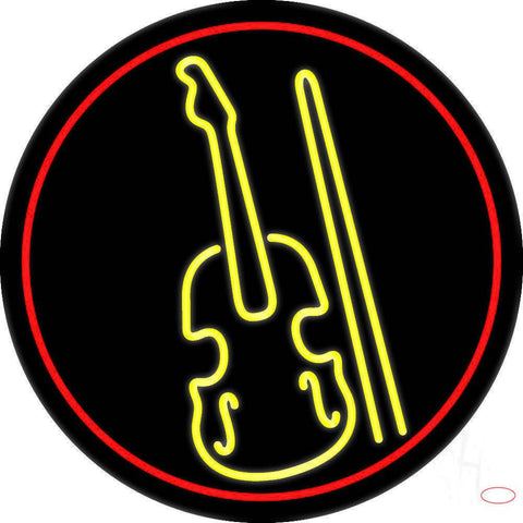 Yellow Violin Logo Red Border Real Neon Glass Tube Neon Sign 