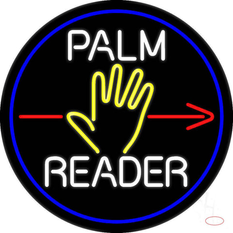 White Palm Reader Red Arrow Blue Border Real Neon Glass Tube Neon Sign