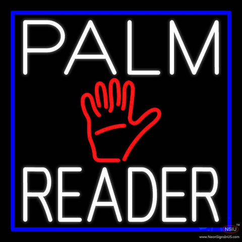 White Palm Reader With Blue Border Real Neon Glass Tube Neon Sign