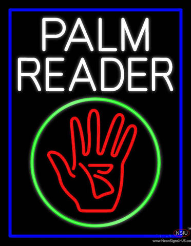 White Palm Reader With Logo Blue Border Real Neon Glass Tube Neon Sign