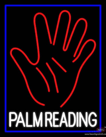 White Palm Reading Blue Border Real Neon Glass Tube Neon Sign