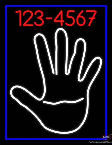 White Palm With Phone Number Blue Border Real Neon Glass Tube Neon Sign