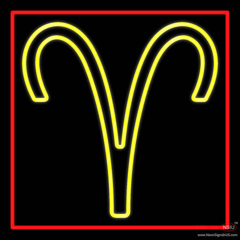 Yellow Aries Red Border Real Neon Glass Tube Neon Sign